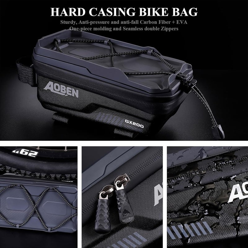 AOBEN Bike Bicycle Phone Front Frame Bag for Mountain Bike Road Bike, EVA Hard Casing Bike Phone Holder Bike Phone Mount for MTB, Bike Bicycle Accessories for Cell Phone Under 6.8 Inches (Gray) - Image 4